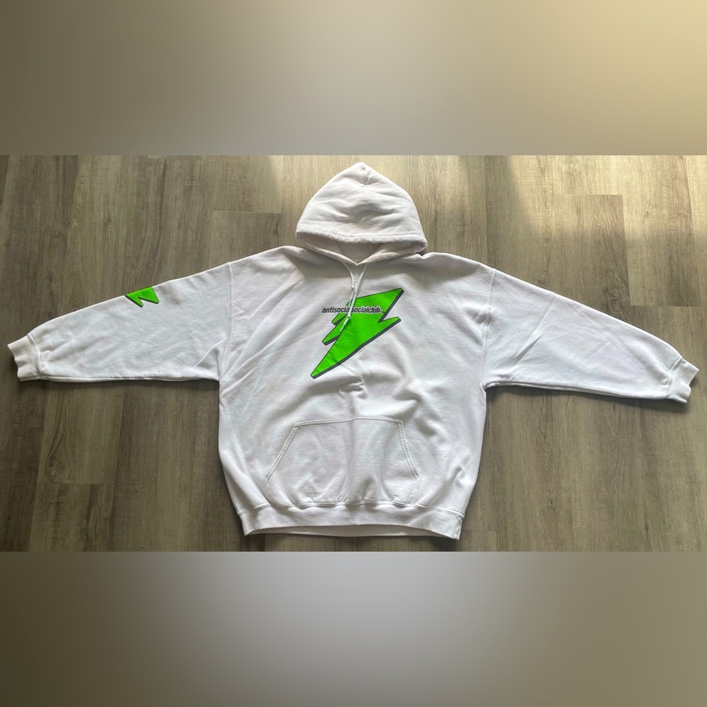 Anti Social Social Club careless bolt heavy baggy white/green hoodie - SIZE XXL